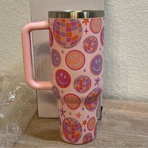 DISCO RETRO SMILEY 40 OZ PINK TUMBLER BRAND NEW IN BOX
